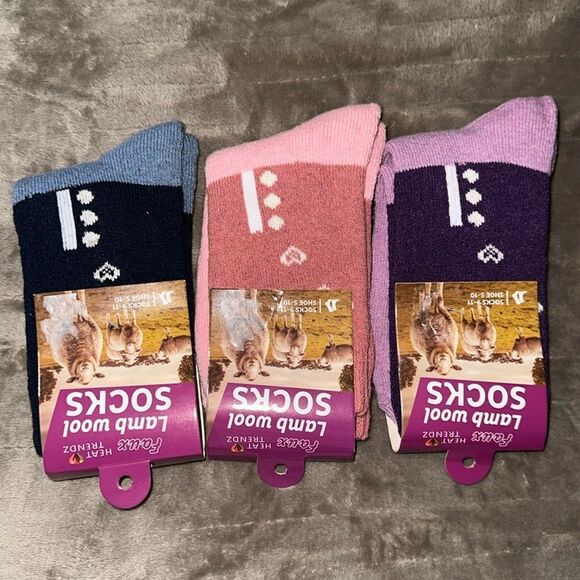 Faux Heat Trendz Ladies 3 Pair Lamb Wool Socks Blue Pink Lavender/Purple - Picture 5 of 9